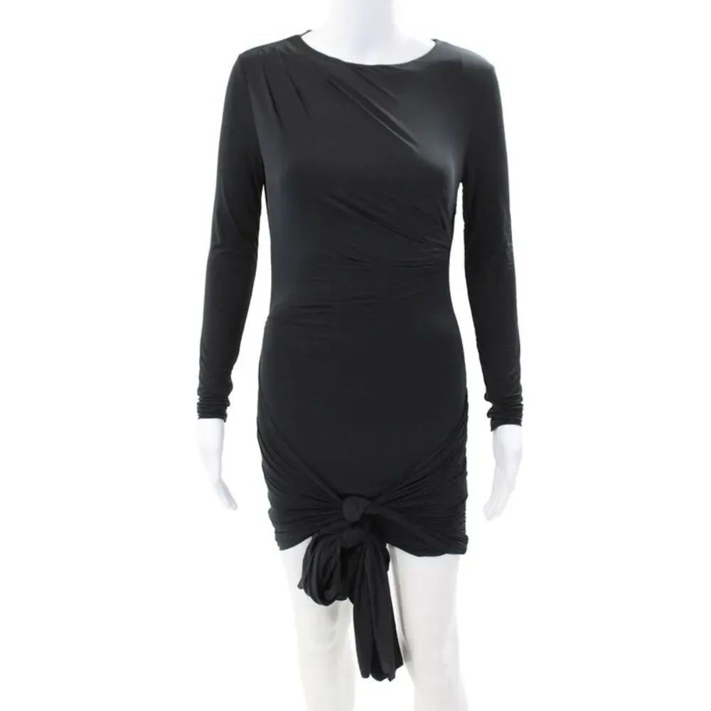 Oh Polly Womens Backless Long Sleeve Knot Detail Mini Dress Black Size 4